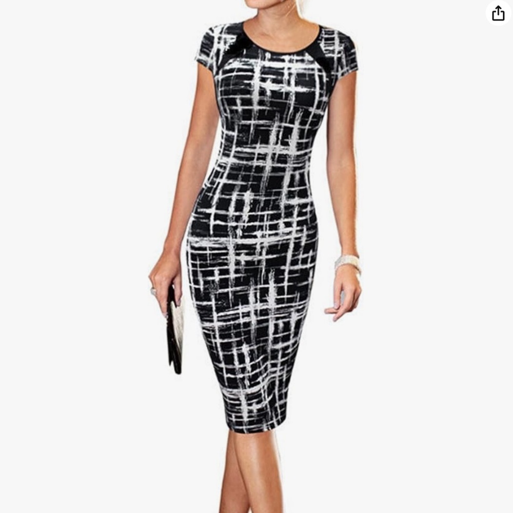 NEW: Black & White Casual Business Church Work Midi Dress size Large - NWT